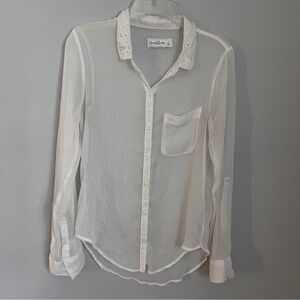 Abercrombie & Fitch Sheer White Embroidered Collar Blouse Size Small EUC